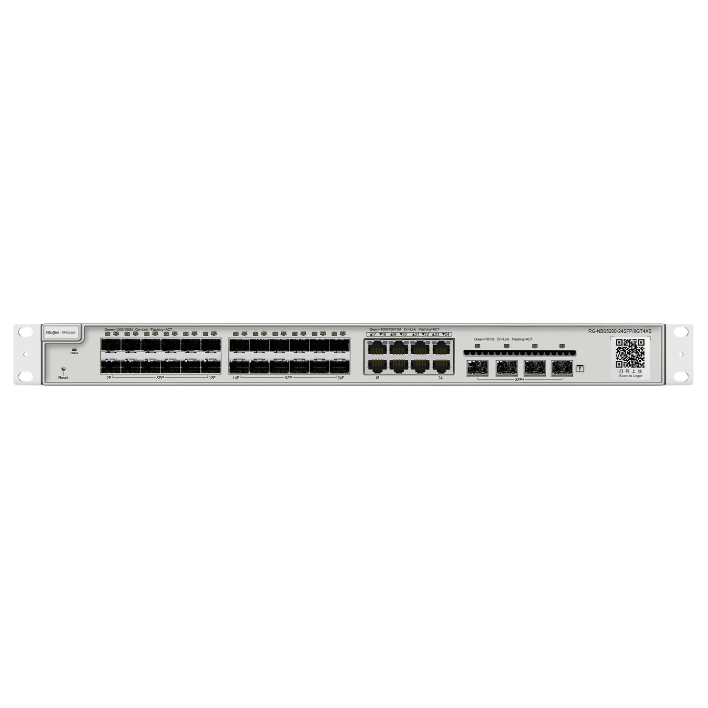 RG-NBS5200-24SFP-8GT4XS, L3 10G Cloud Managed Switch - 4xSFP+ 24xSFP 8xComboGT | L3 | 10G